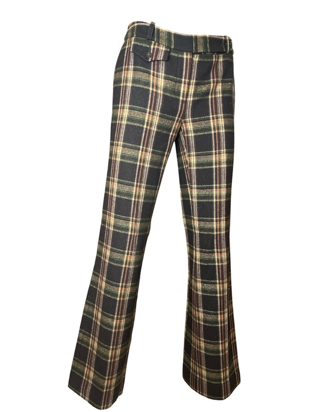 Michael Kors wool plaid flared trousers in brown, tan and orange
